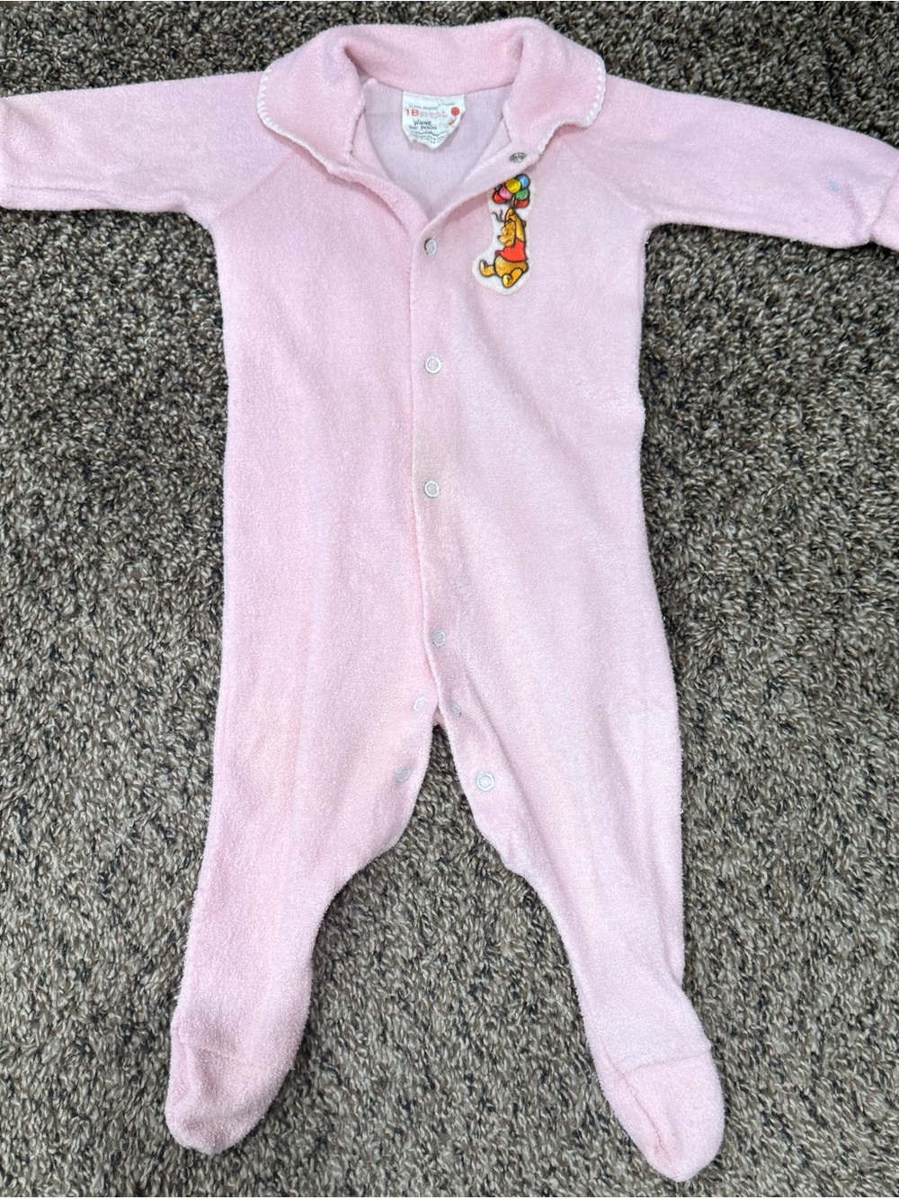Vintage Winnie the Pooh Pink Terry Cloth Footed Sleeper Baby Size 1B Walt Disney